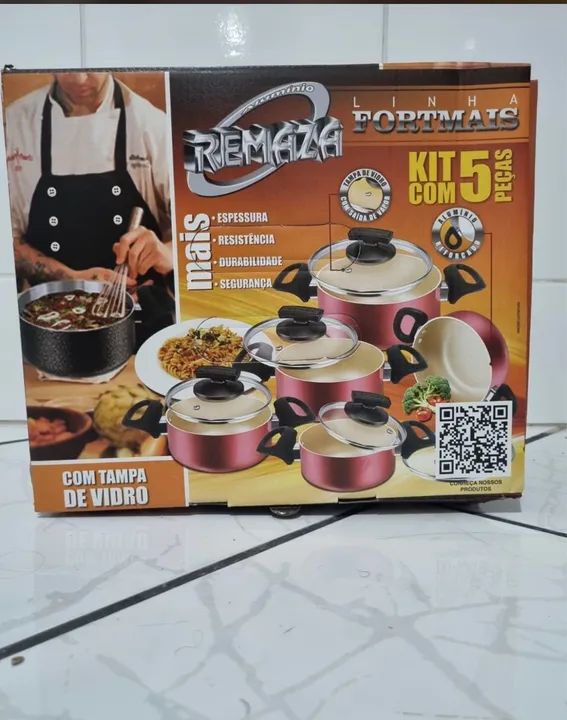 Jogo de panela antiaderente com tampa de vidro 