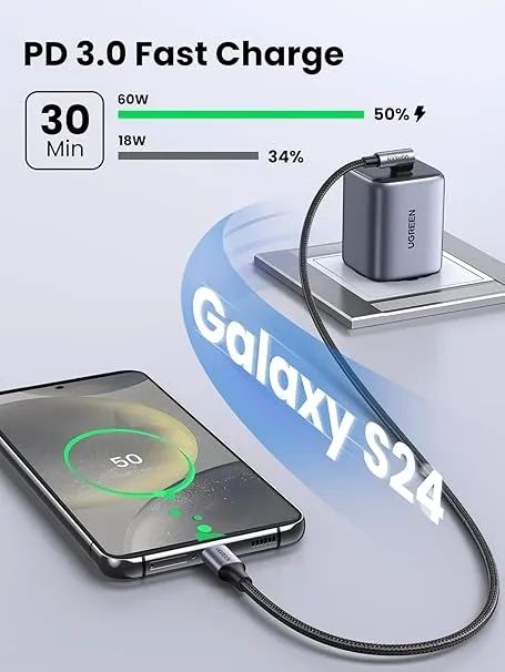 Cabo Ugreen USB-C/USB-C 90 60W US255 1M - Preto - Foto 4