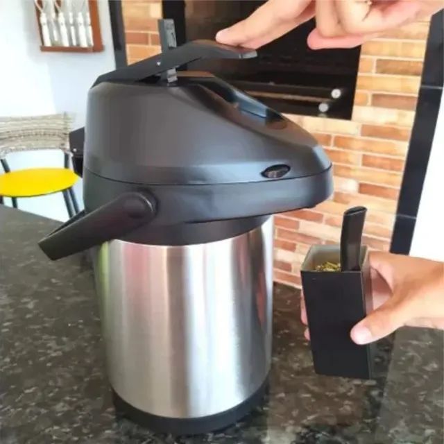 Garrafa Térmica Aço Inox 2,5 Litros com alavanca de pressão Aproveite - Foto 2