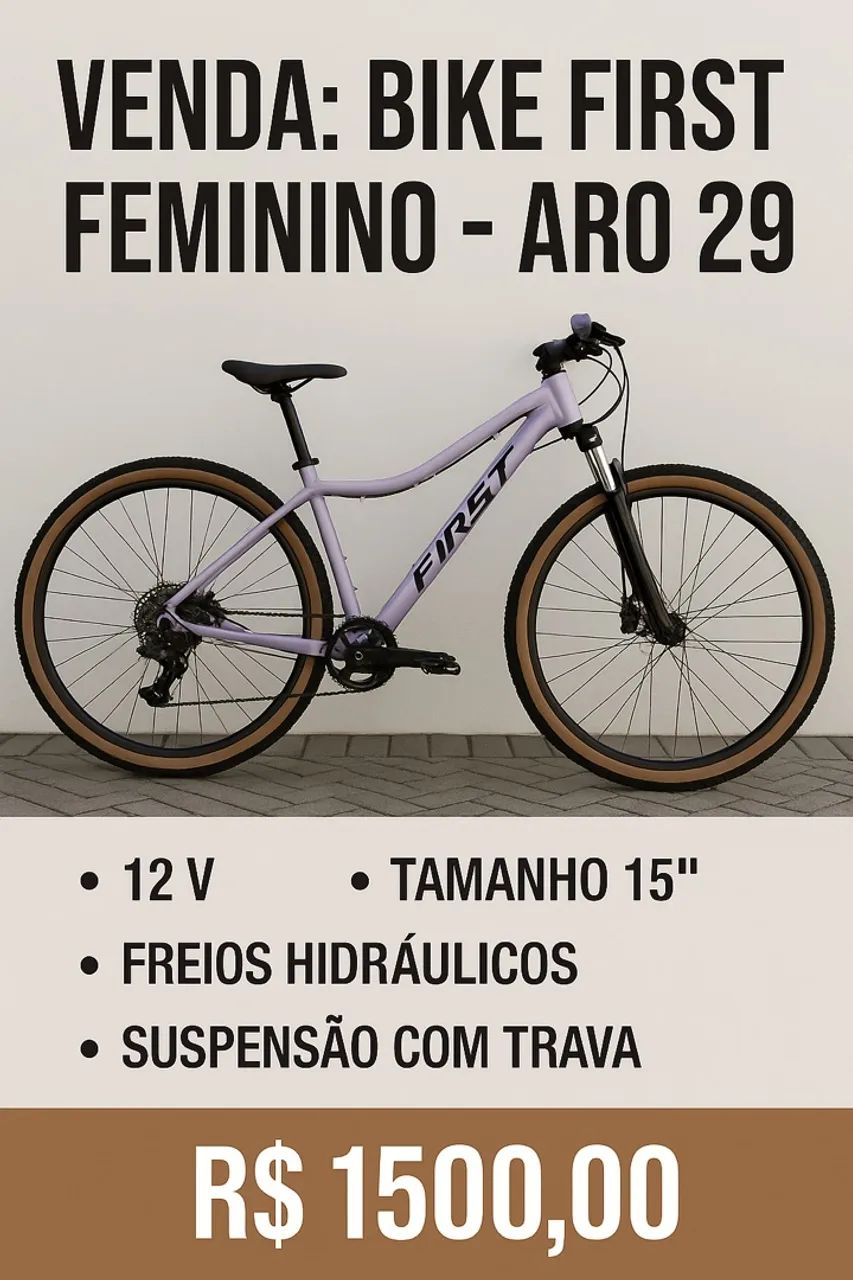 Bike First Feminina Aro 29 - Freios Hidráulicos - 12v - Ótimo Estado