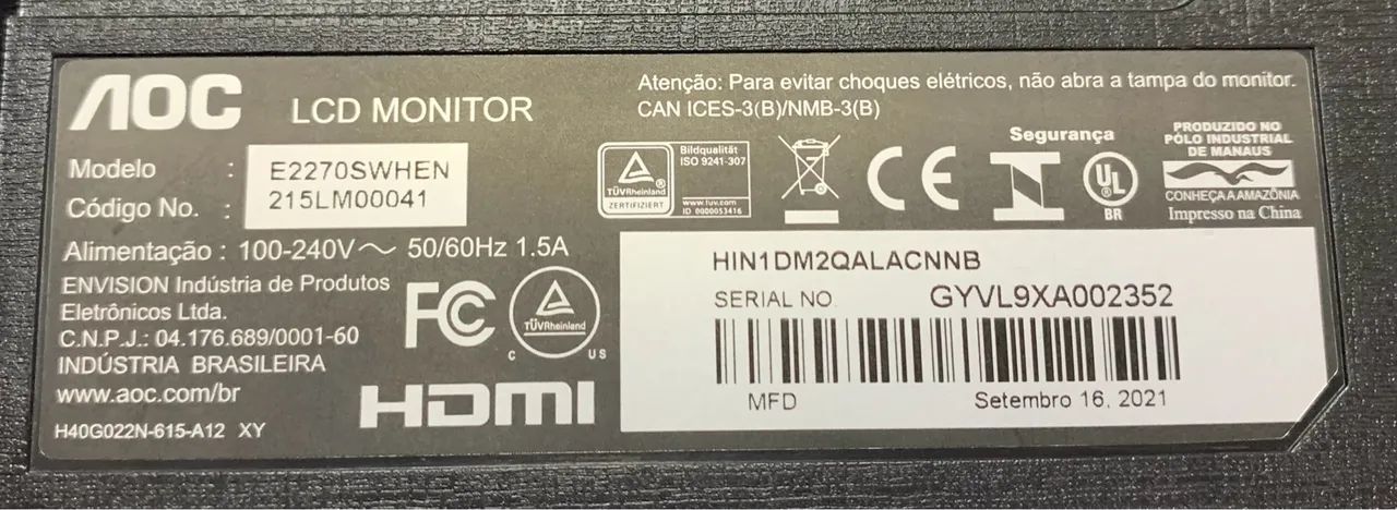 Monitor AOC com tela de 21.5" 60Hz resolução Full HD - Foto 5