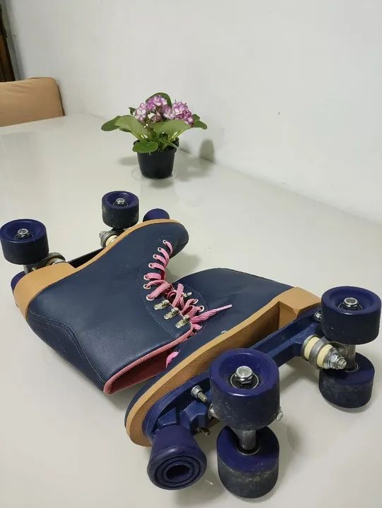 Patins Roller Infantil Azul com Rosa - Foto 4