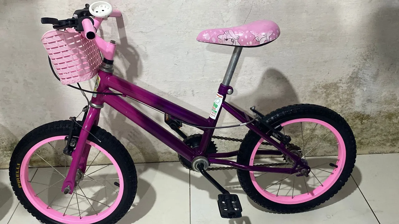 Bicicleta Infantil Rosa com Cesta Aro 16