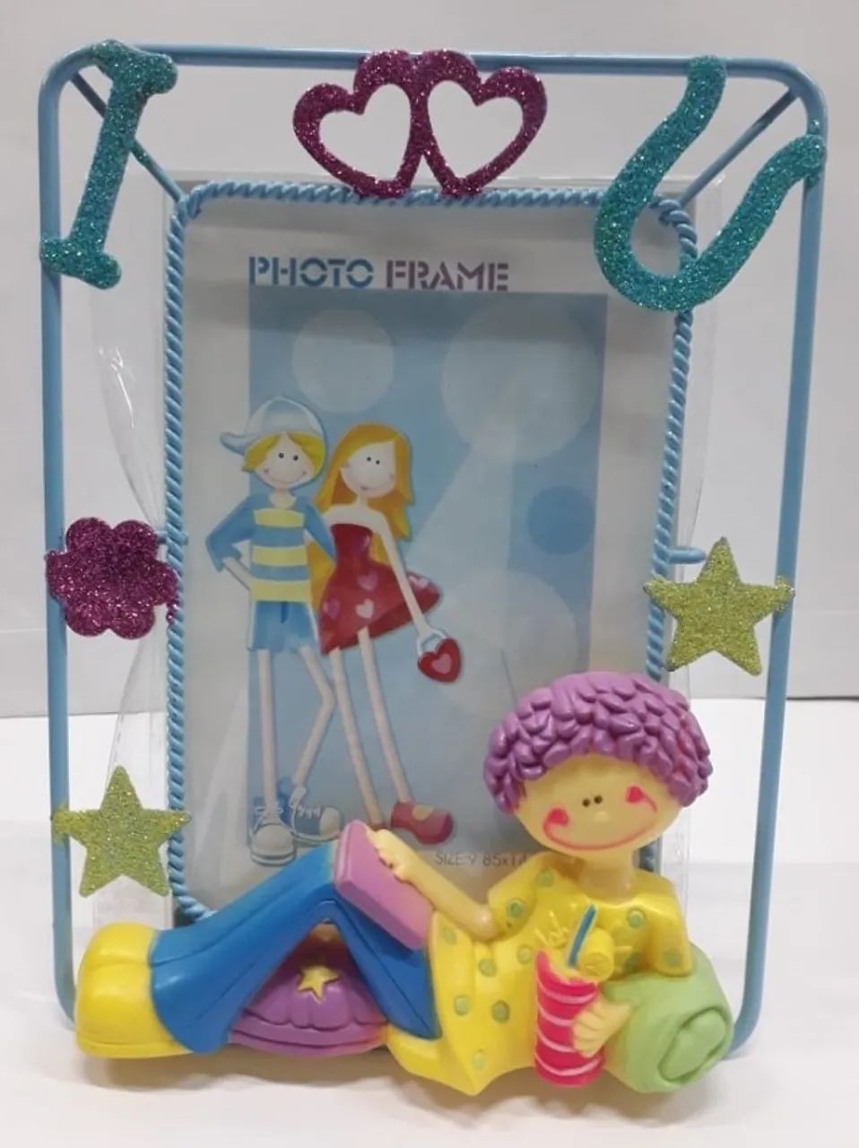 Porta Retrato I Love You Em Aramado Azul Delicadeza e Beleza Para Suas Memórias