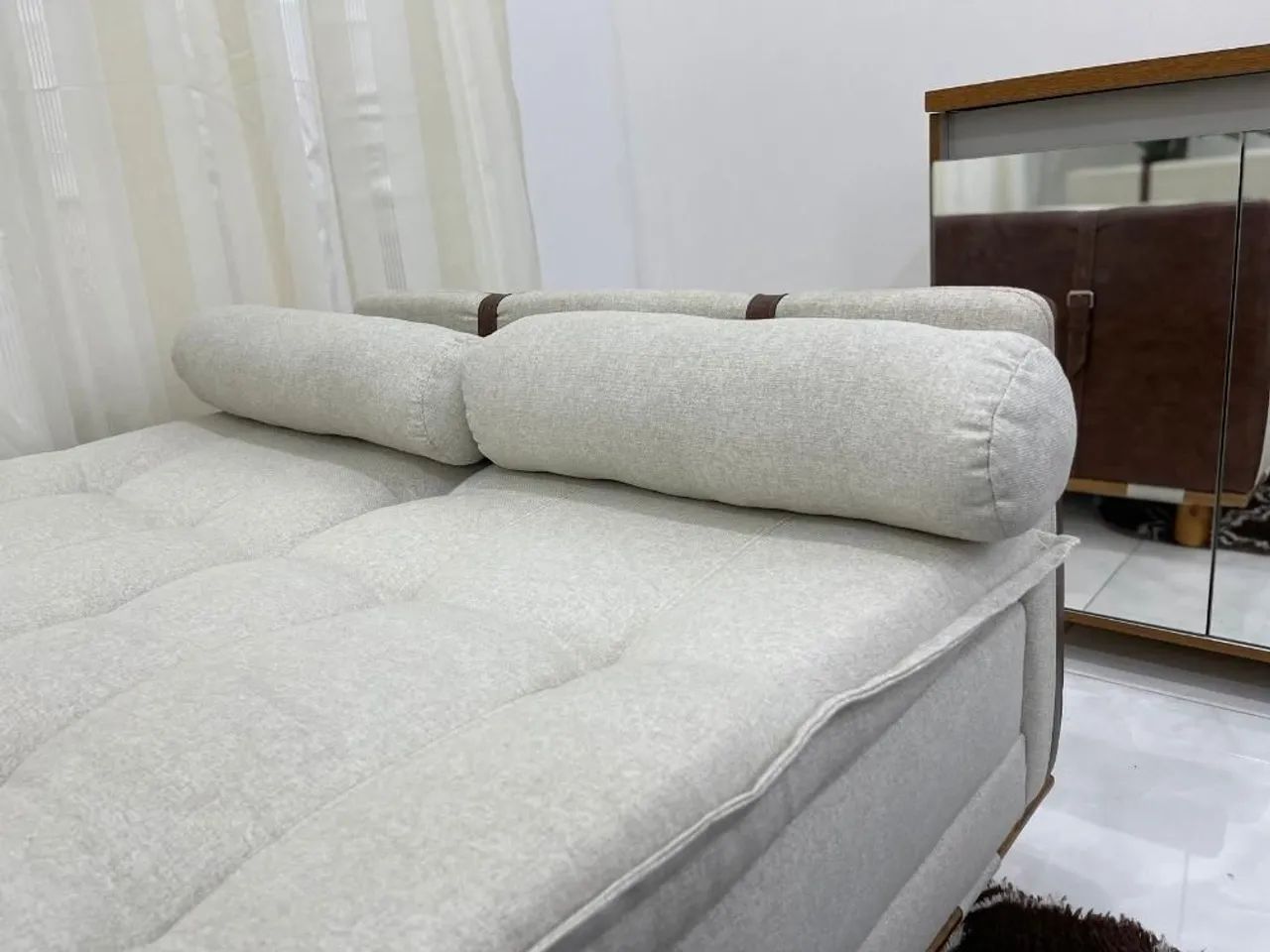 Sofá Cama Casal 211cm Sofá 4 Lugares Linho Bege  - Foto 4