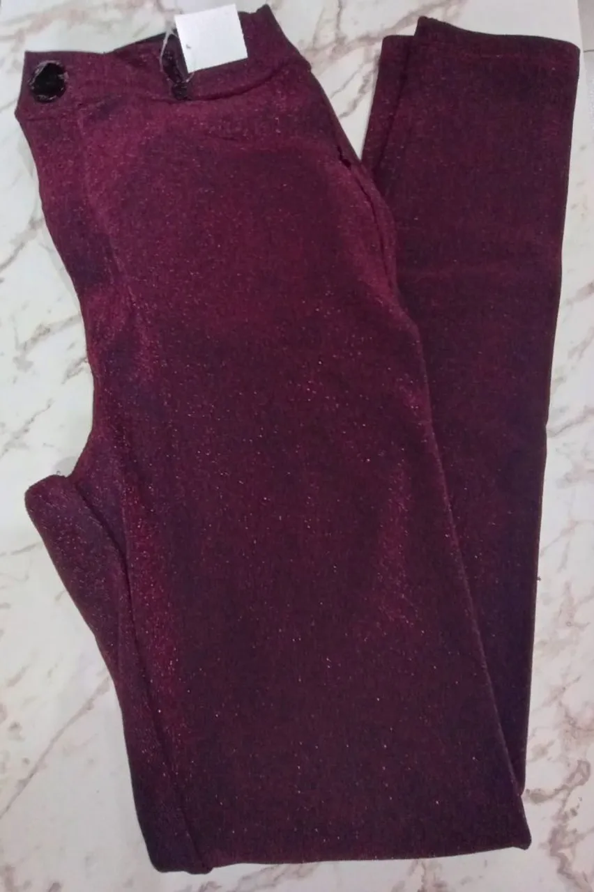 Calça feminina vinho com brilho