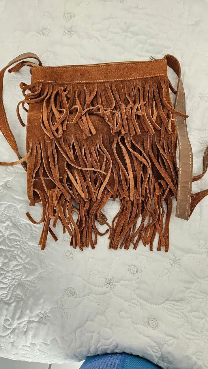 Bolsa de Ombro com Franjas Marrom - Foto 2