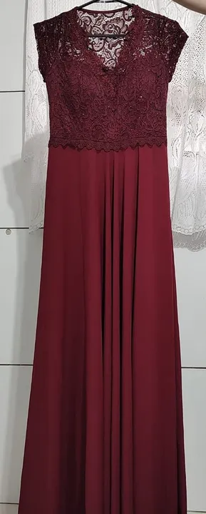 Vestido longo pra festa, marsala, médio<br>usado uma vez, R$ 80,00