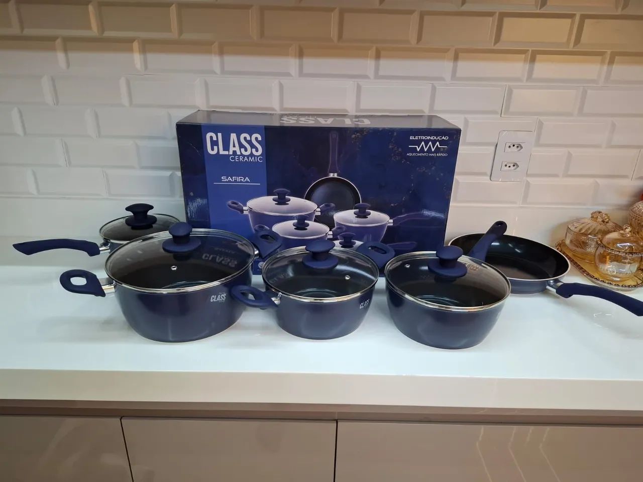 Jogo de panelas class home indução safira azul 5 peças ? - Foto 3