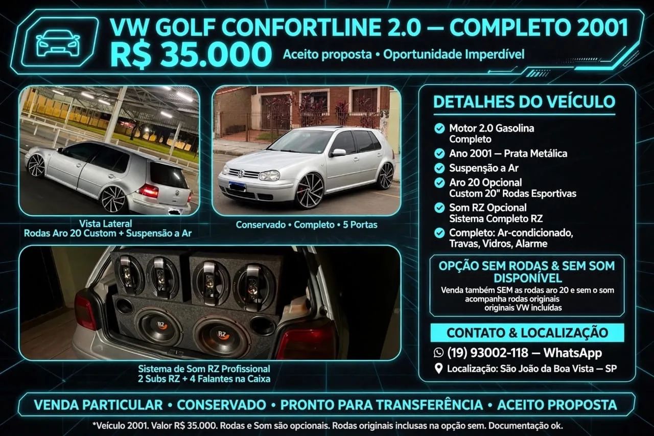 Volkswagen Golf 2.0/ 2.0 MI Flex Comfortline/ Sport 2001