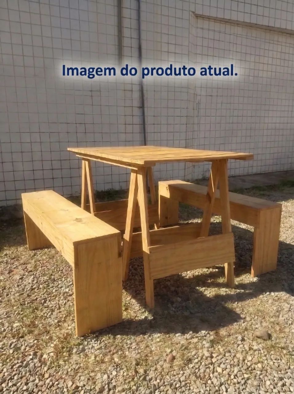 Mesa de Madeira com Bancos 4 lugares Modelo Cavalete (10 unidades) - Foto 3