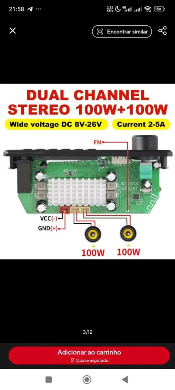MÓDULO BLUETOOTH AMPLIFICADO 200 W