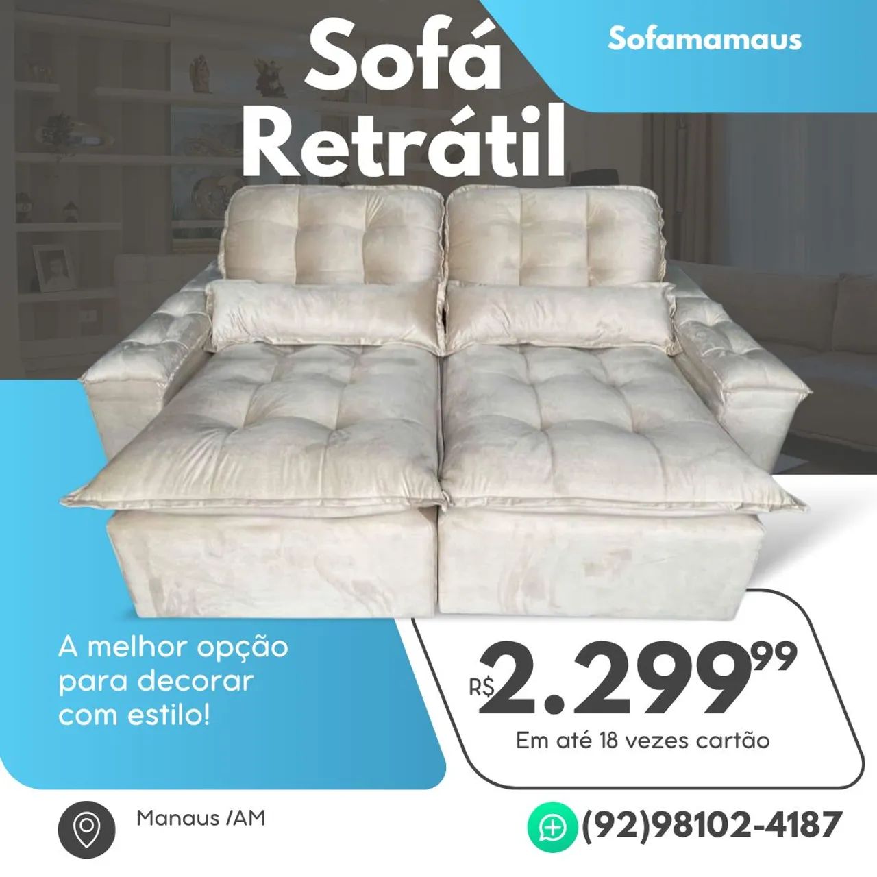 Sofá retrátil reclinável 2 lugares 