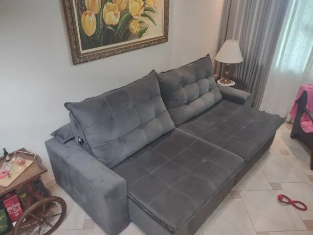 Sofá Retrátil e Reclinável Cinza Escuro 2 Lugares