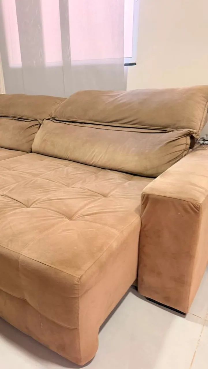 Sofá Retrátil Reclinável 290cm Suede Camurça Bege  - Foto 4