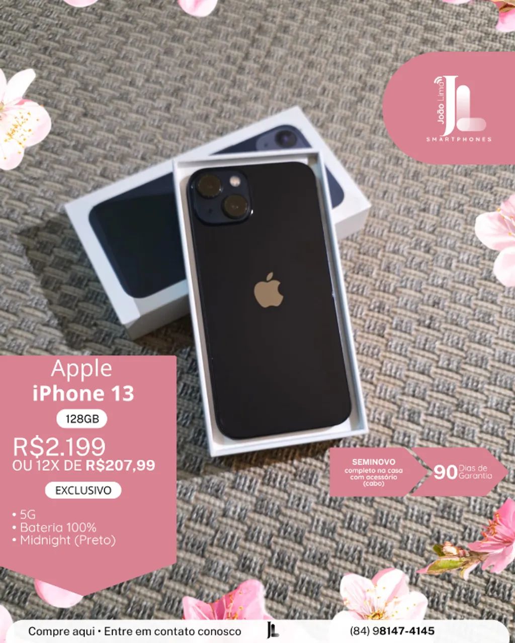 IPHONE 13, 5G, 128GB, MIDINIGHT, SEMINOVO, EXCLUSIVO! - Celulares