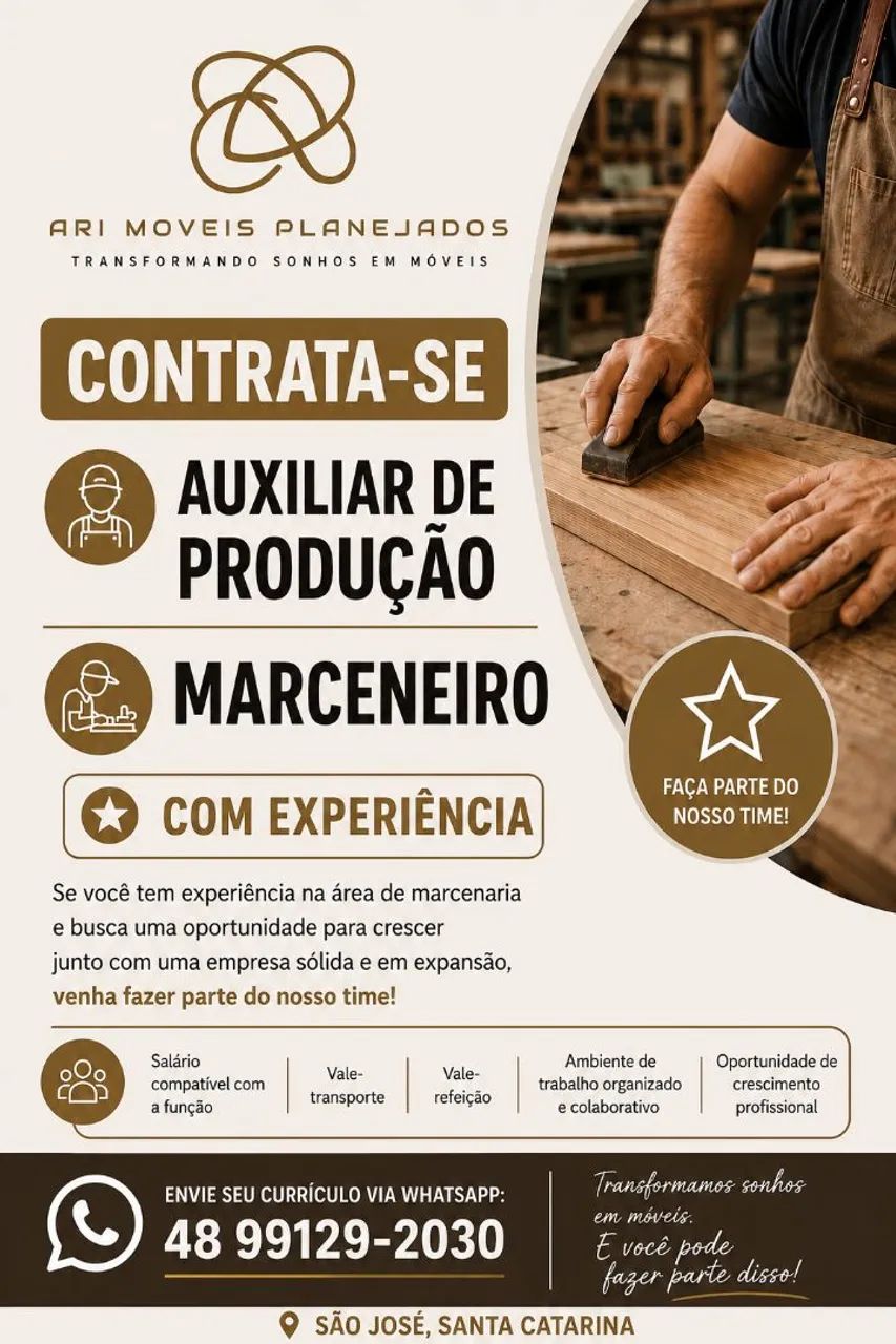 Auxiliar de produção de marcenaria 