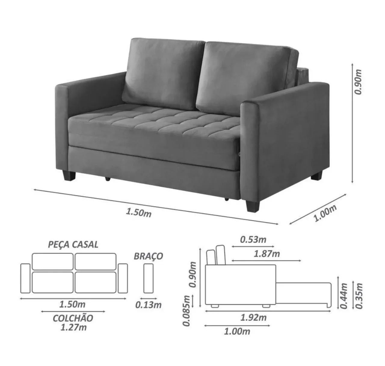 Sofá Cama Marcelle 2 Lugares 150 Casal Talento Móveis - Foto 4