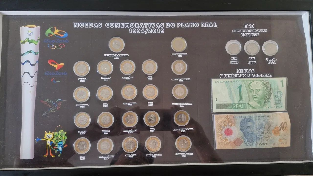 Quadro de coleção  de moedas 
