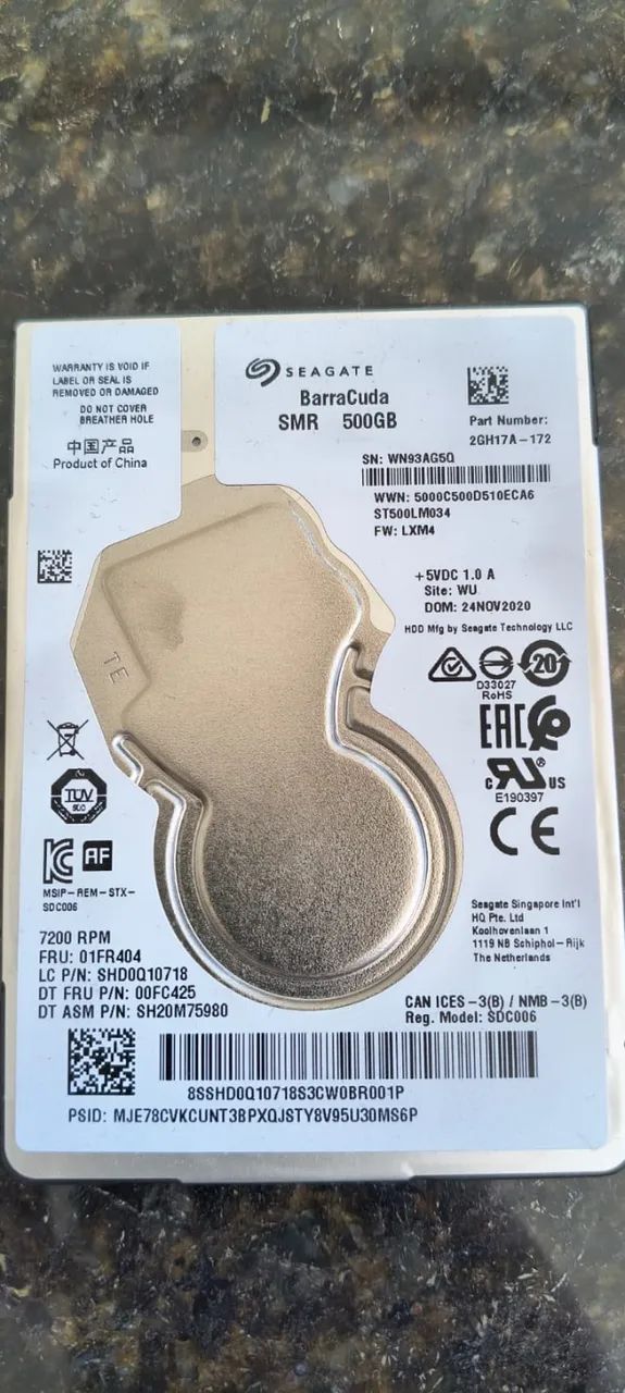HD Seagate Barracuda Notebook 500gb