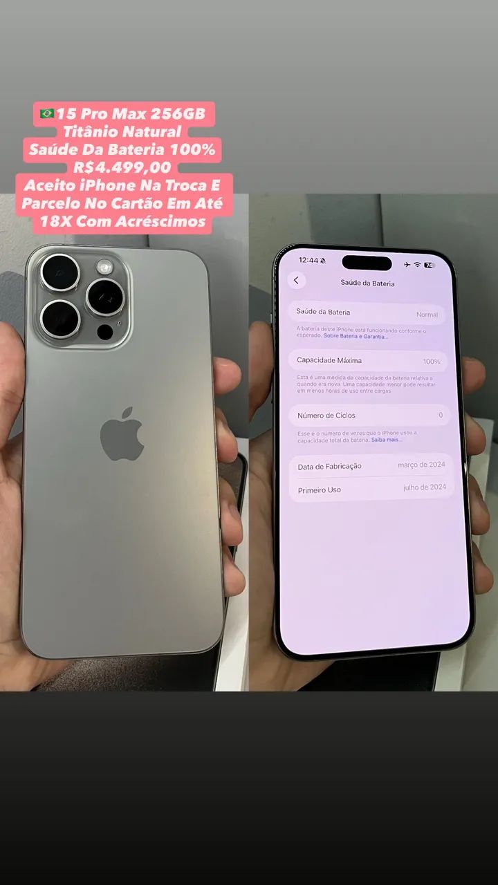 iPhone 15 Pro Max 256GB Natural - (Usado/Em Ótimo Estado)