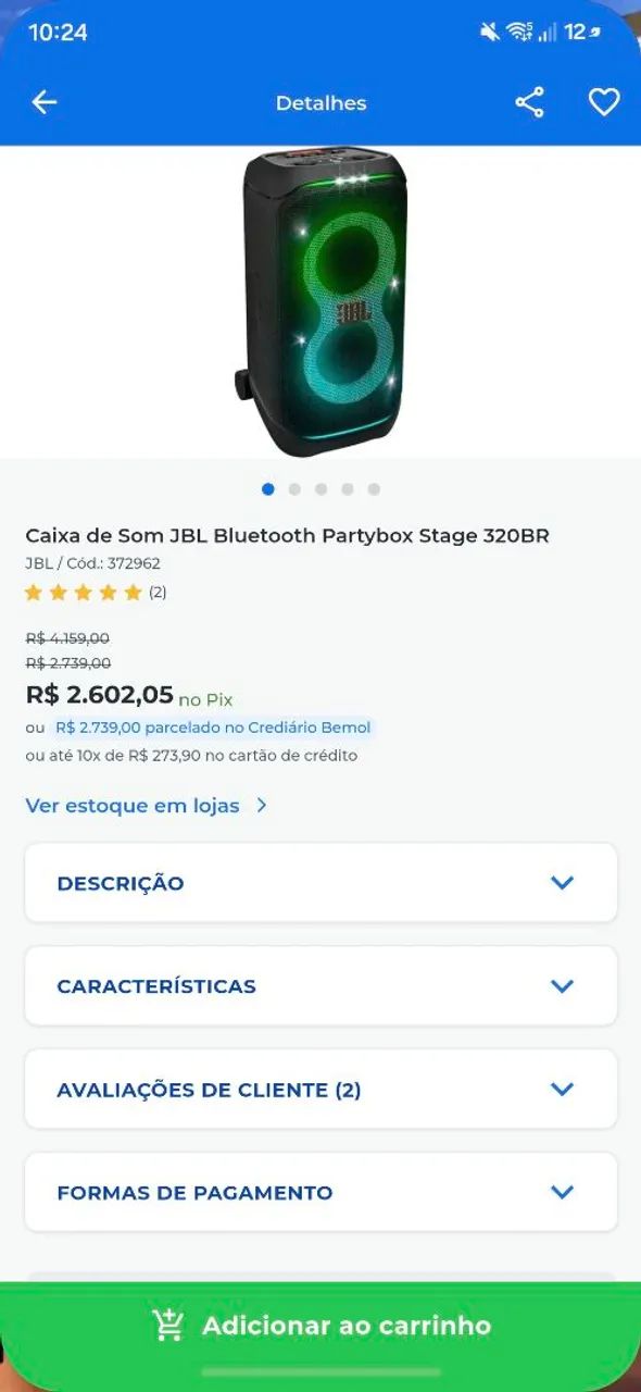 Jbl PartyBox 320 na caixa