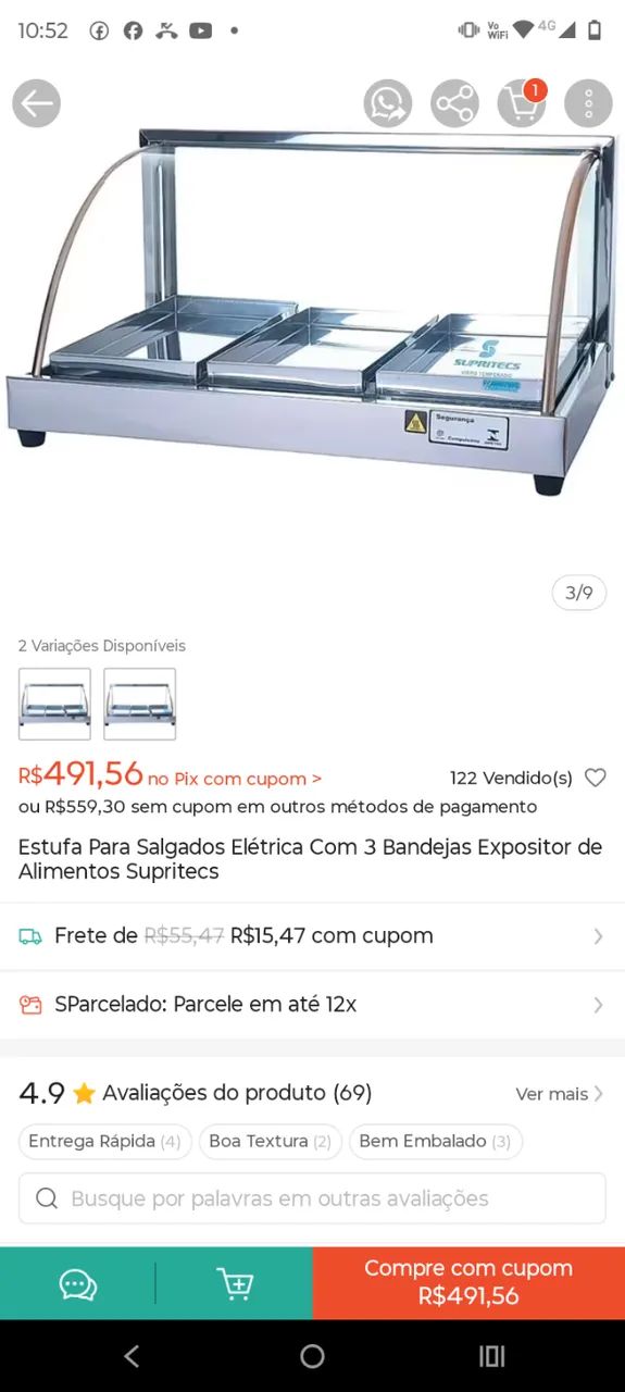 Estufa de salgados nova na caixa . Com três bandejas.
