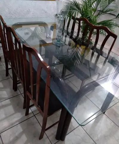Mesa de jantar com tampo de vidro + 6 cadeiras - Foto 2
