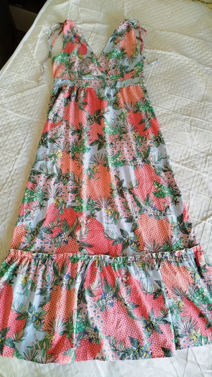 Vestido longo rosa e azul - M