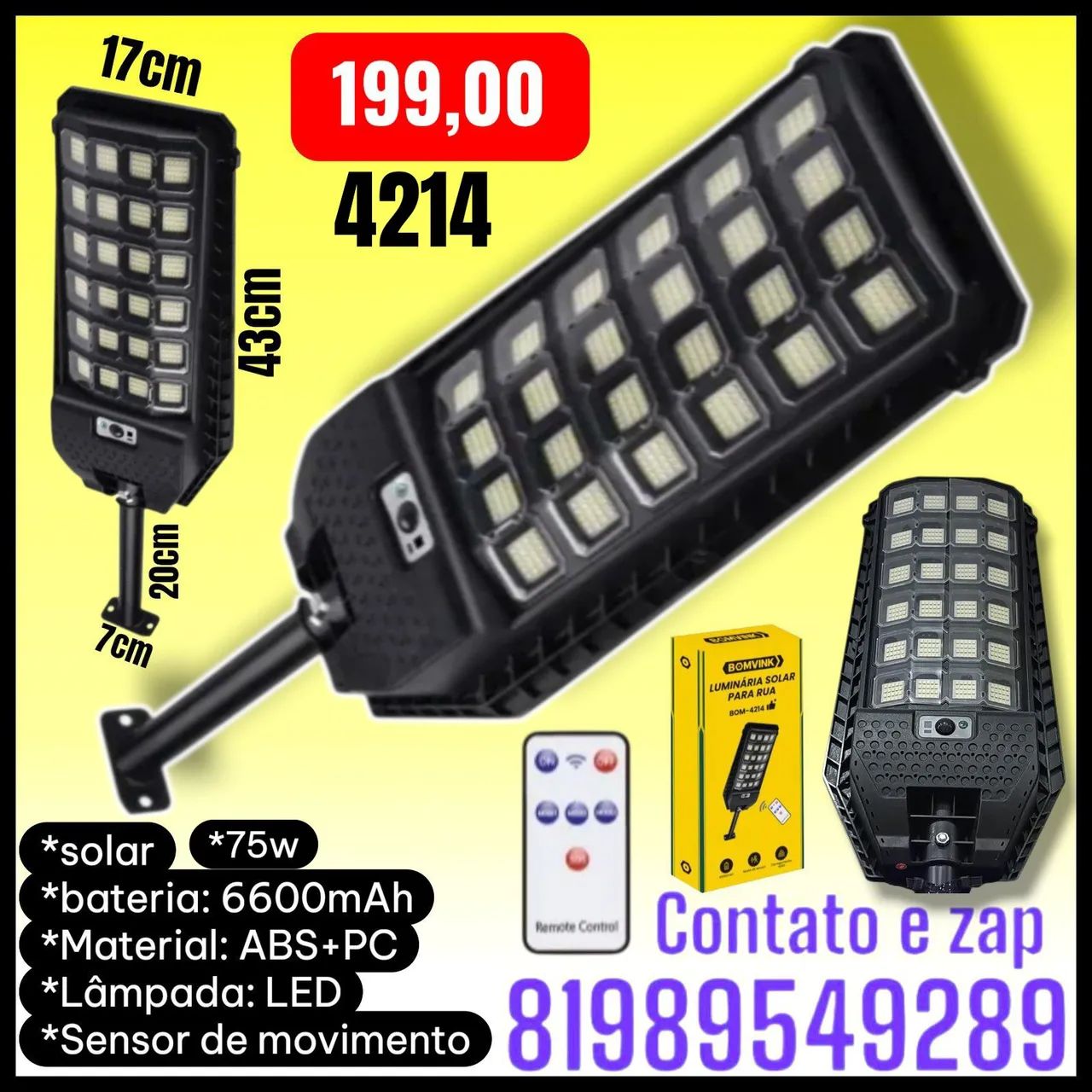 luminária solar pública (modelo BOM-4214)