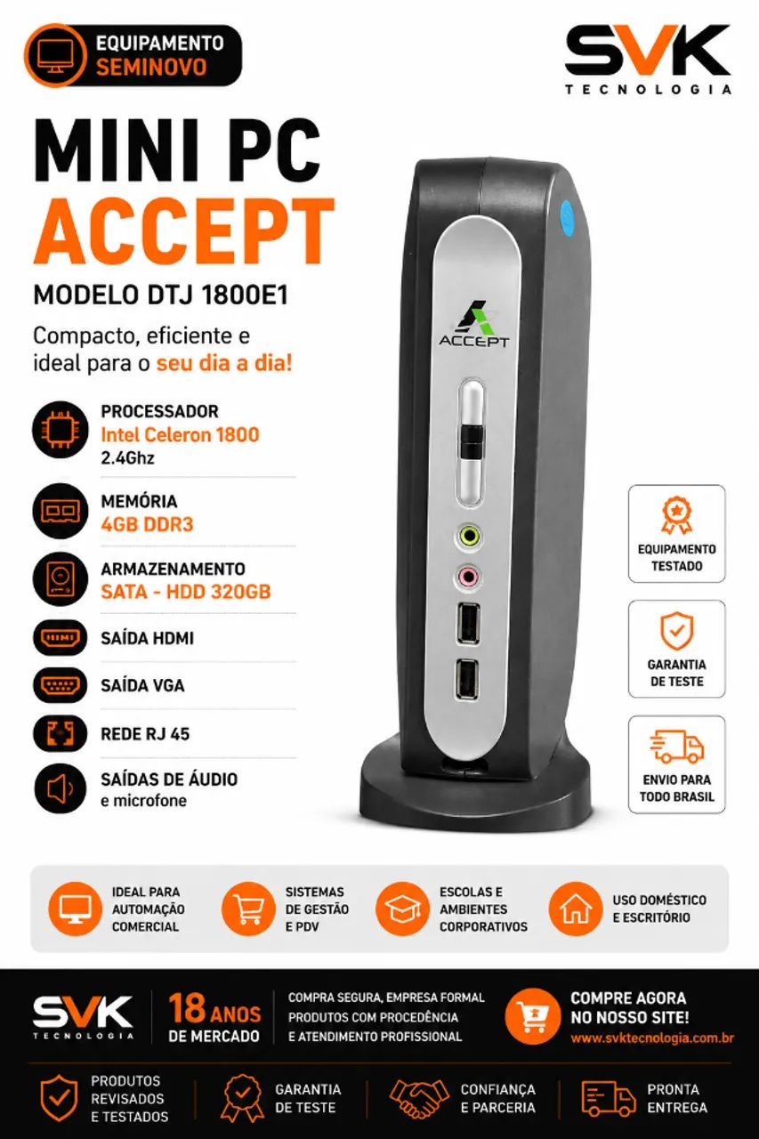 Mini PC Linha Intel Celeron - Pronto P/ Internet - Peq. Escritorio 