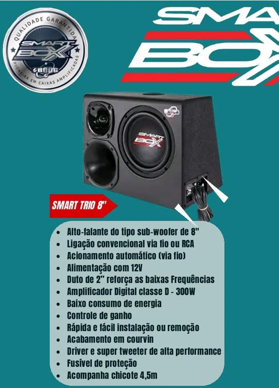 Caixa Smart Box Trio 8 Boog Som Amplificada Automotiva
