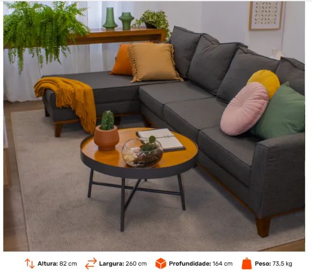Sofá com Chaise Esquerda, 1,40x2,60m, 4 Lugares, Linho - Foto 5