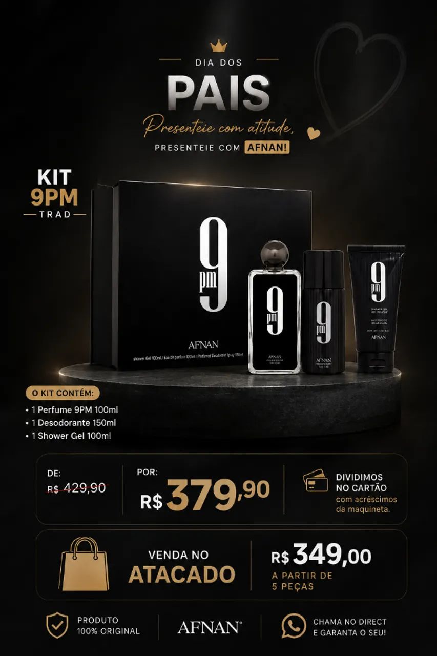 Presente Dia dos Pais | Kit Afnan 9PM Dive Original 3 Peças