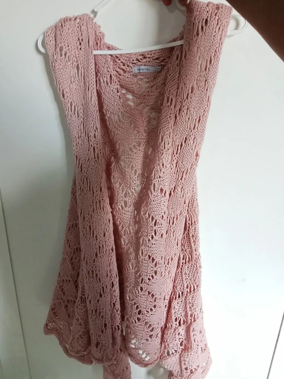 Colete de crochê rosé longo - Foto 2