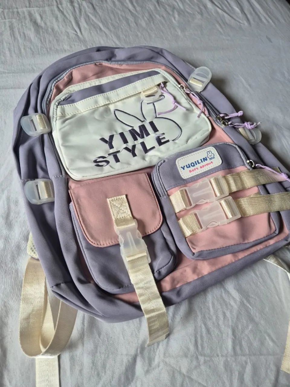 Mochila grande lilás/rosa nova - Foto 4