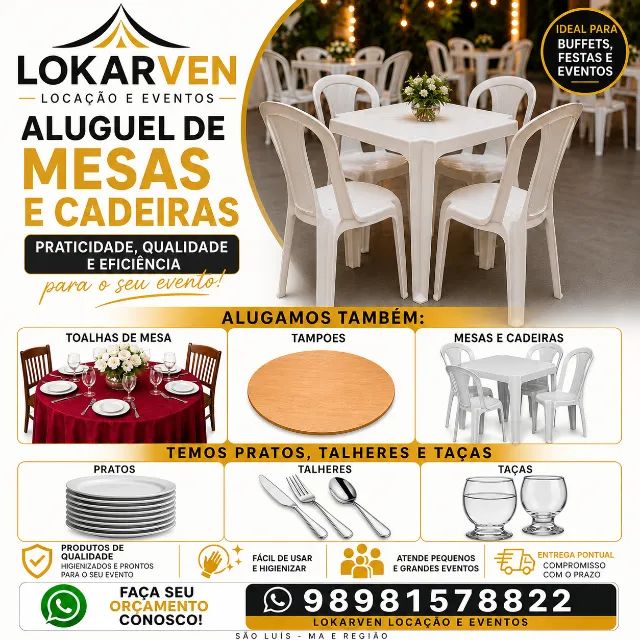 ALUGUEL DE MESAS E CADEIRAS 