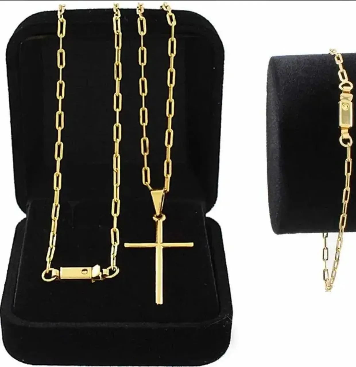 Cordão banhada a ouro 18k 70 cm e pingente + pulseira 