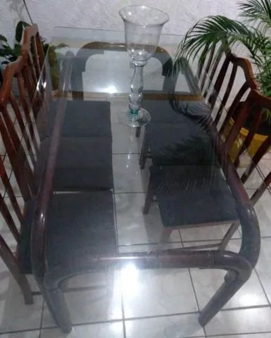 Mesa de jantar com tampo de vidro + 6 cadeiras - Foto 3