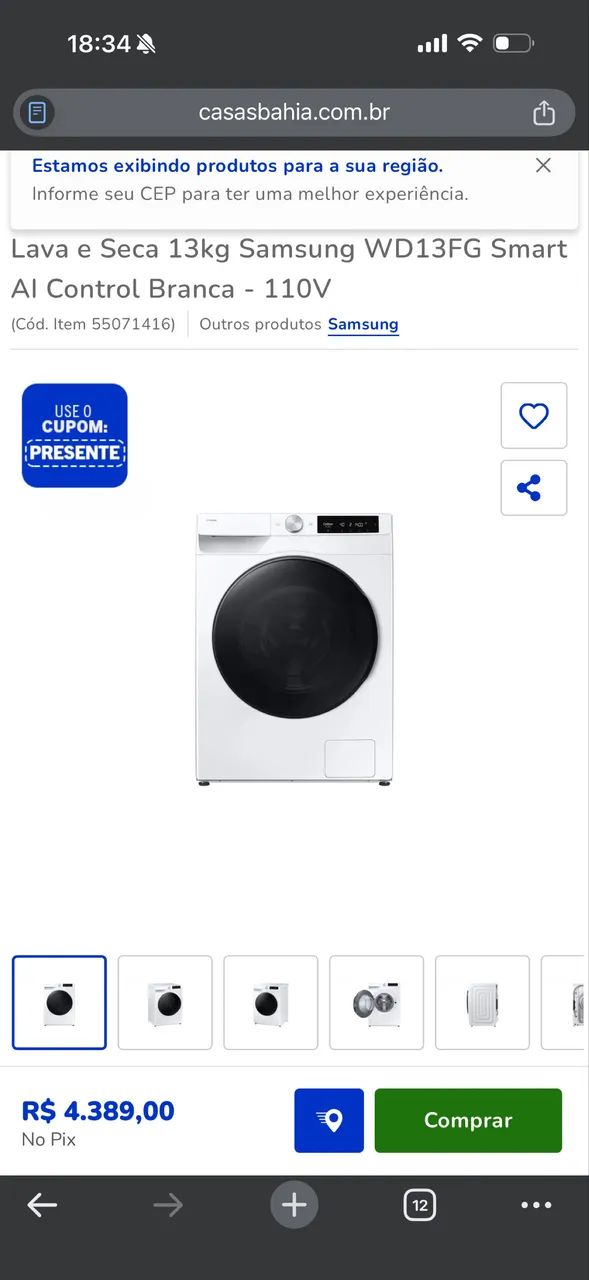 Lava e Seca 13kg Samsung Smart AI Control Branca - 110V - Foto 5