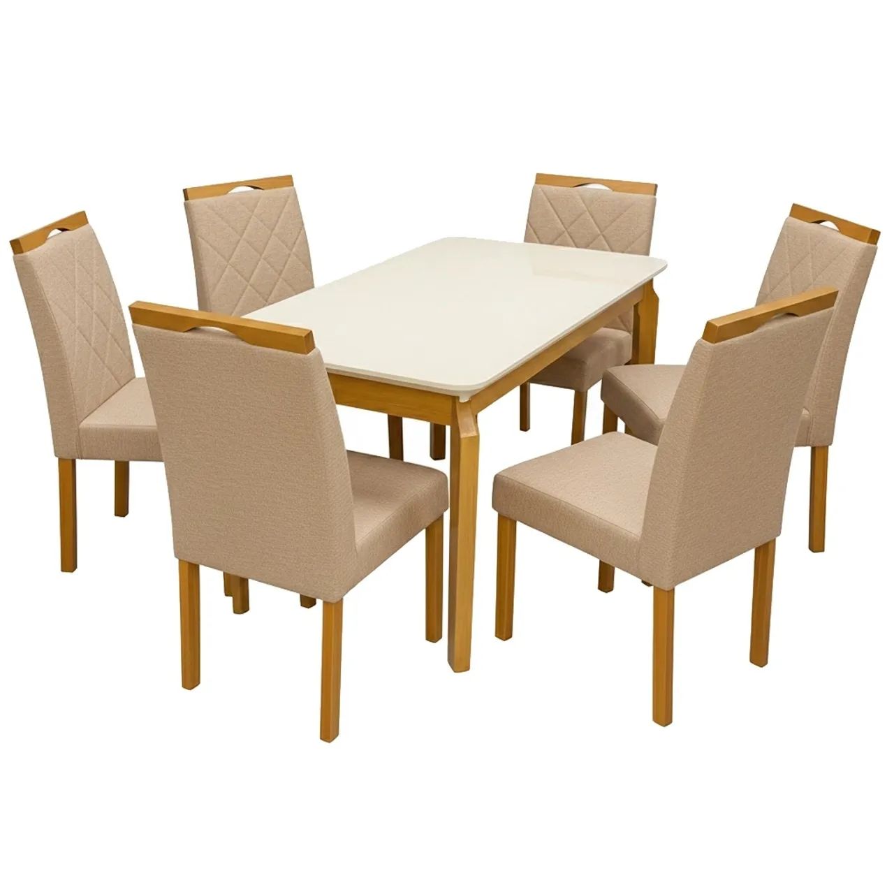 Mesa de Jantar C/Vidro e 6 Cadeiras em Linho p2 S 