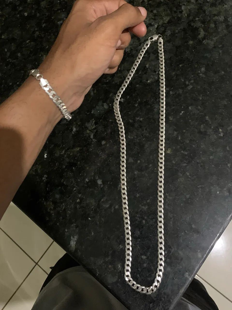 corrente e pulseira de prata 925 8mm