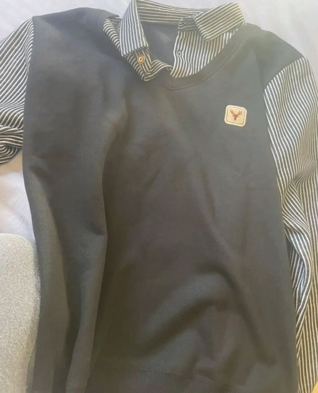 Camisa M suéter casual de malha com colarinho pólo