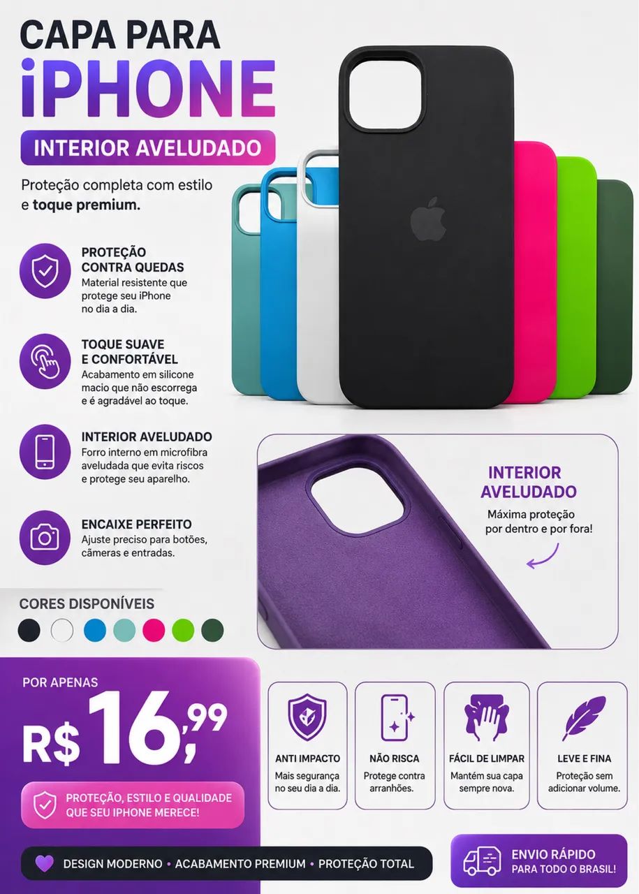 Capa Case Aveludada P/ iPhone | Diversos Modelos 