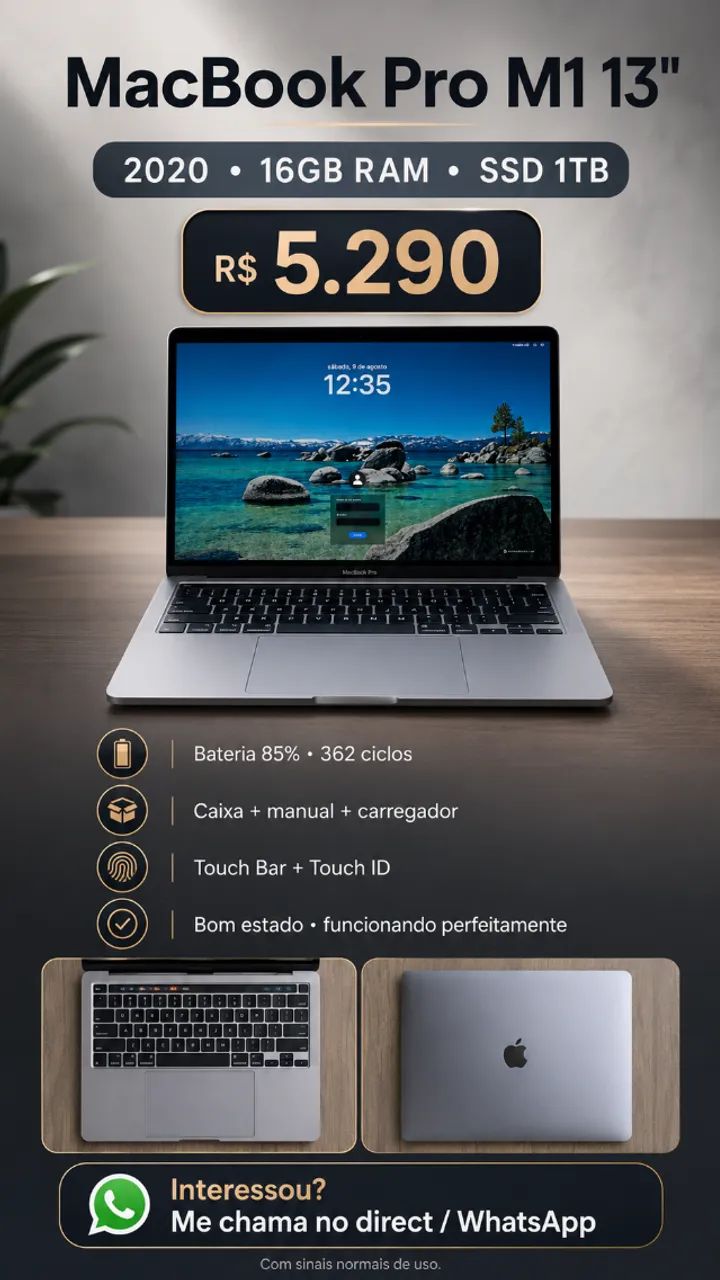 MacBook Pro M1 13? 16GB RAM 1TB SSD | Caixa + Manuais - Notebooks