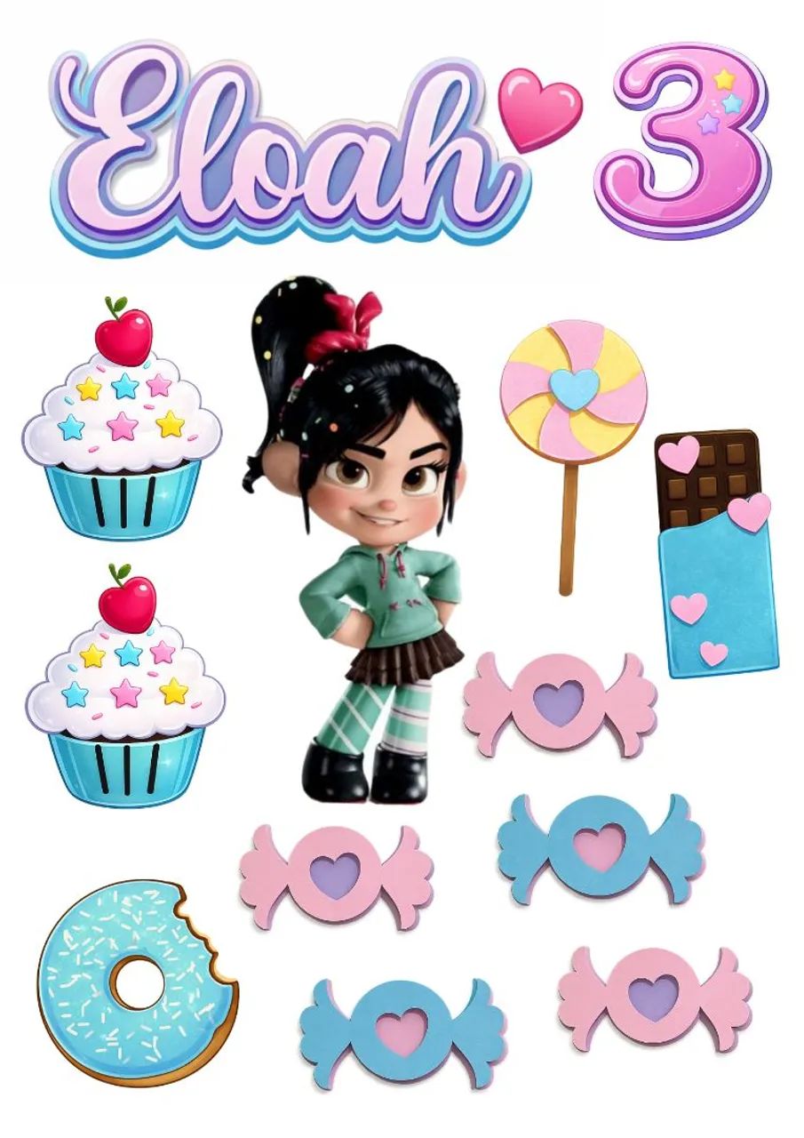 Topos de bolo personalizados com Personagens com Nome e idade