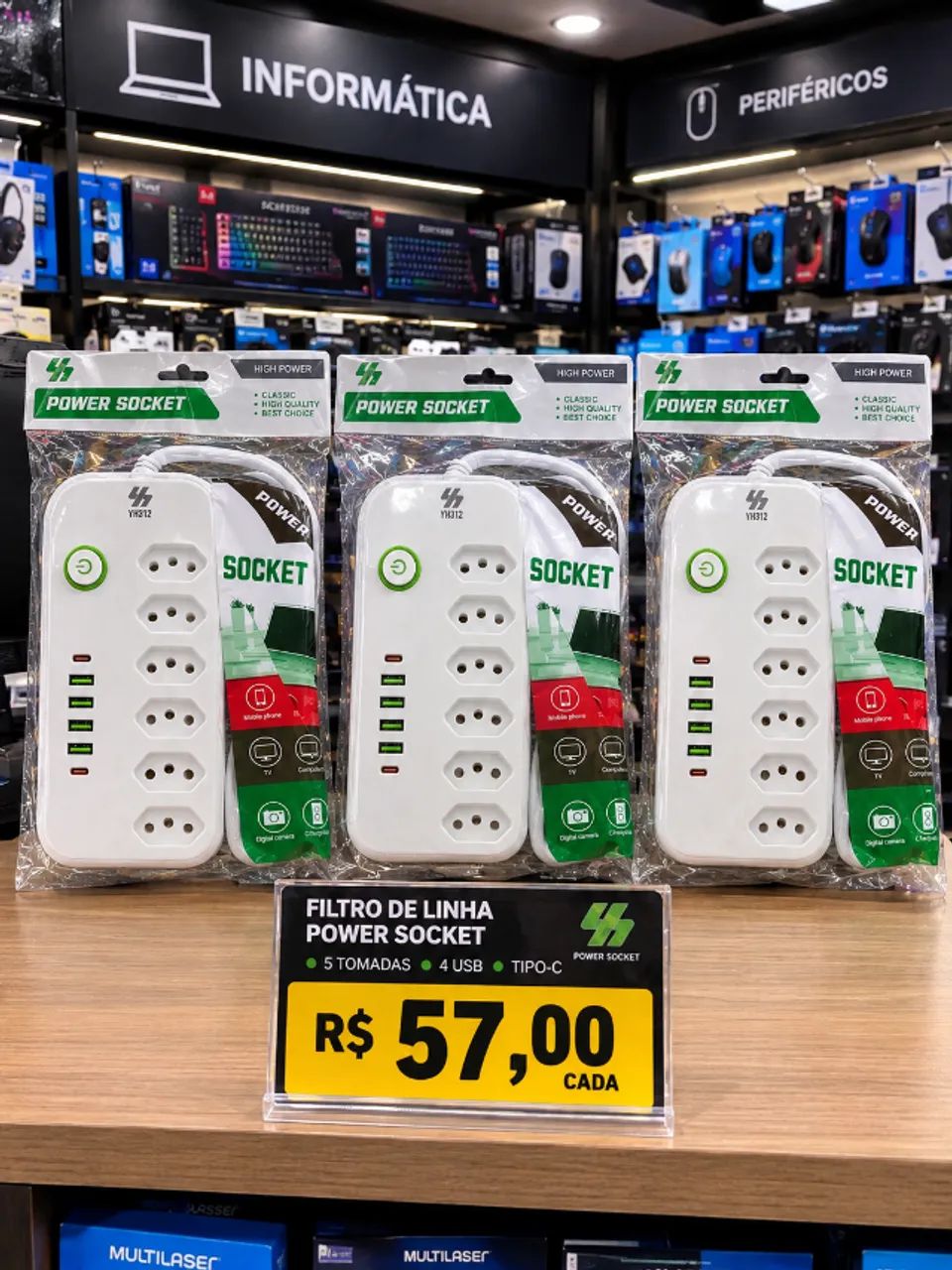 Extensão Filtro De Linha  5 Tomadas 4 usb carregar celular