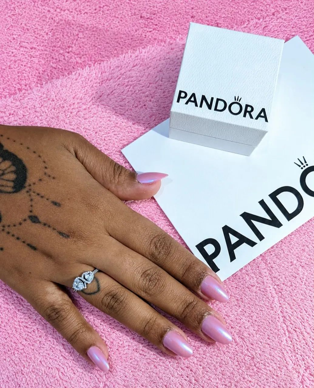 anel pandora prata duplo Corações aro 18 - Foto 4