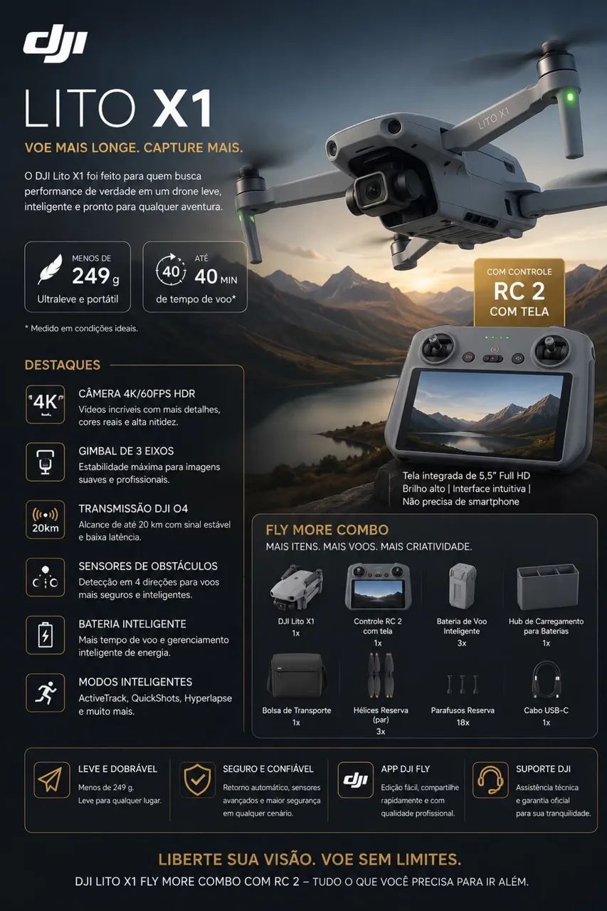 DJI Mini 4K Fly More Combo Plus (DJI RC 2) - Pronta Entrega - Foto 5