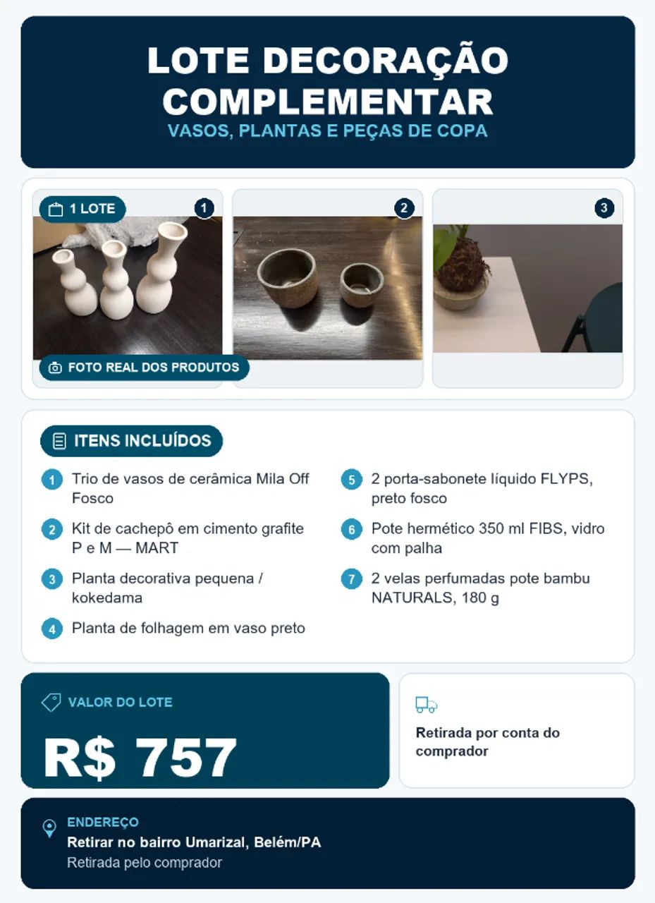 Lote decoração complementar ? vasos, plantas e copa